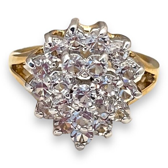 Vintage Ring Size 6 Cubic Zirconia Cluster Ring 14K Gold Plate Mid-Century 14G - Picture 4 of 11